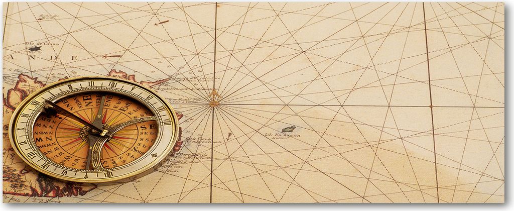 Tulup Leinwandbild - 125x50 cm - Wandkunst - Drucke auf Leinwand - Leinwanddruck - Landkarten & Flaggen - Beige - Kompass Karte