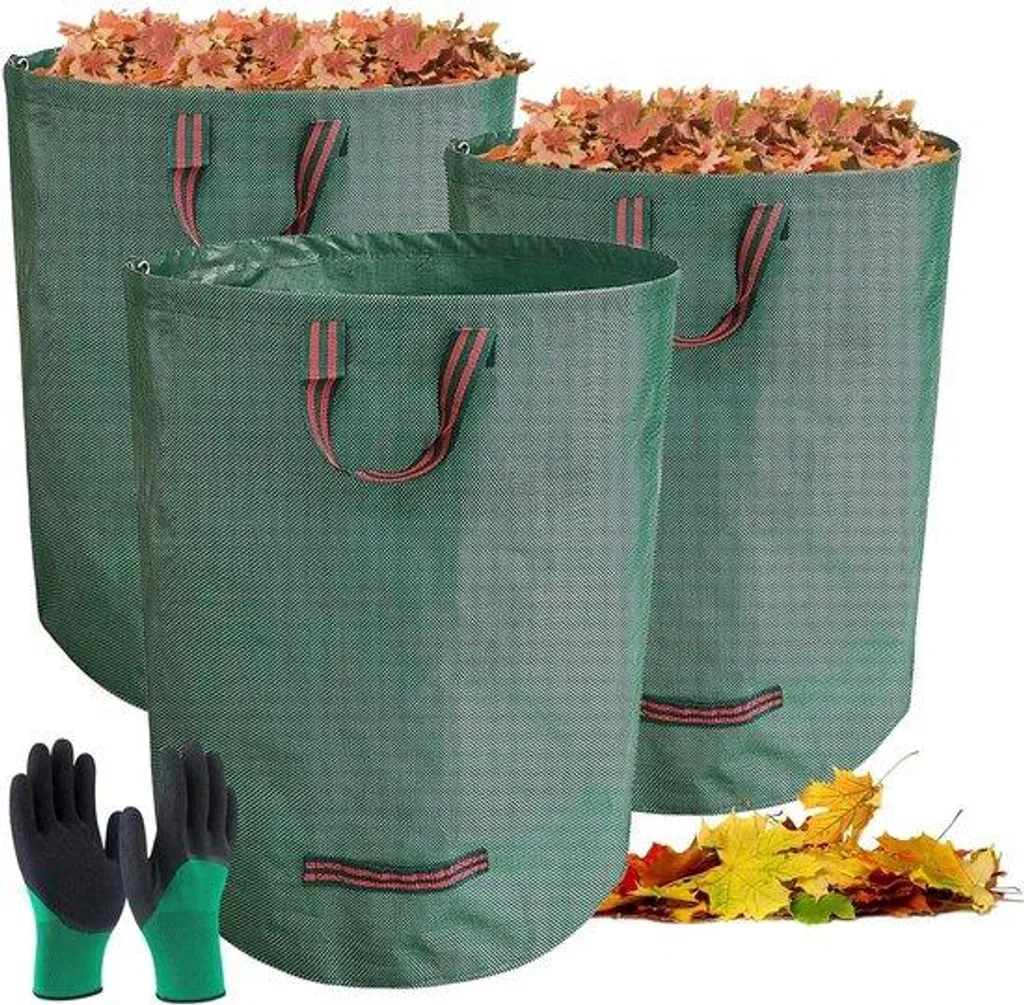 Lot de 3 sacs de jardinage 272L avec gants, poubelles à feuilles vertes