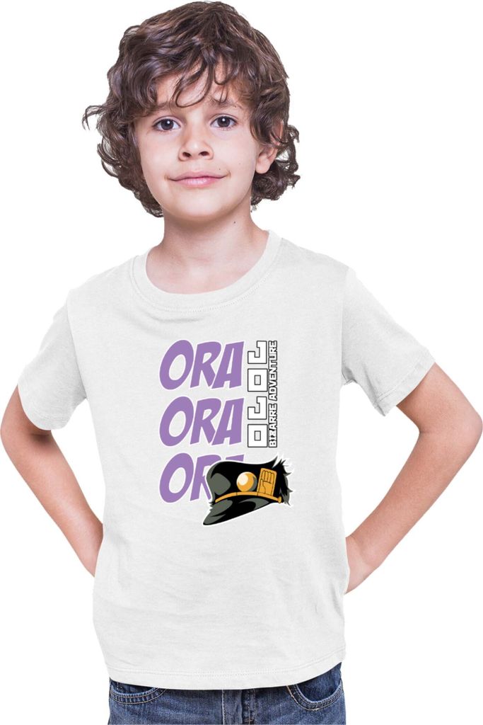 Kinder T-Shirt Japan Anime Manga Jojo Bizzare Adventure Ora Ora Ora, 9-11 Jahr - 140 / Weiß
