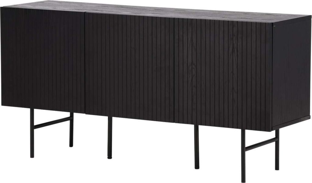 FURNLUX Anrichte Bjorkon Schwarz 150cm / Hauptfarbe: Schwarz / Abmessungen: 150 x 42 x 75 cm