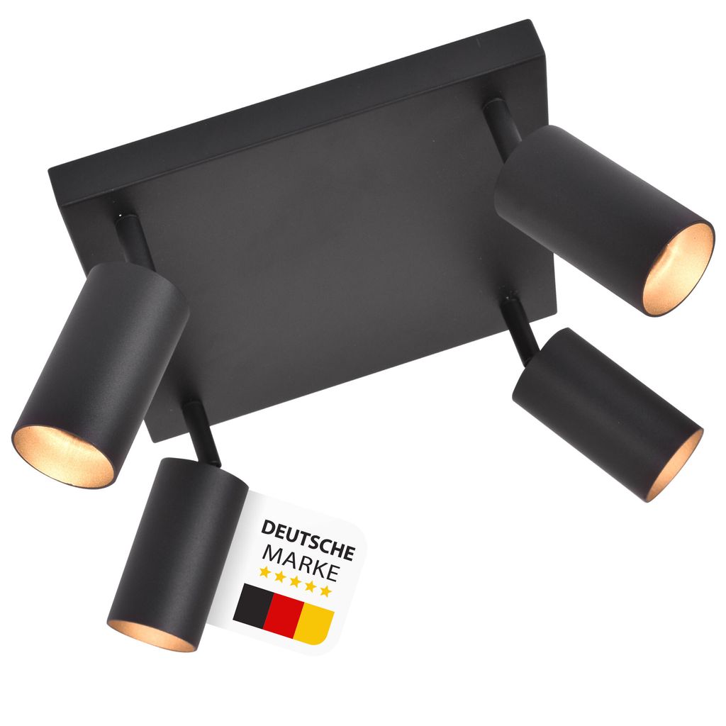 GU10 Deckenleuchte ProSpot 866-4-BK Schwarz – 4-flammig, Aluminium, IP20