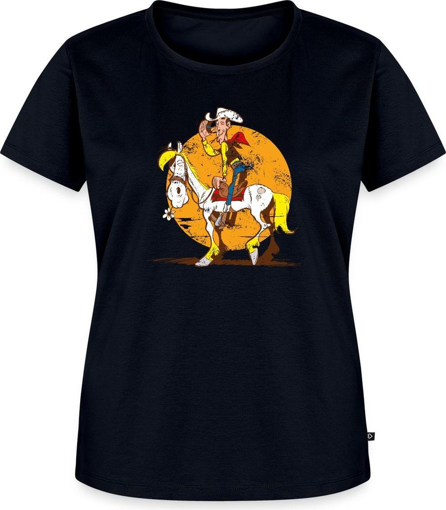 Spreadshirt Lucky Luke Jolly Jumper im Sonnenuntergang Frauen Premium T-Shirt, 3XL, Navy