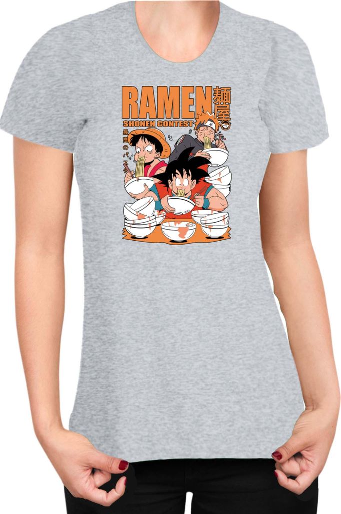 Damen T-Shirt Manga Japan Anime Comics Animation Anime Heroes Ramen Contest, Lady 2XL / Grau