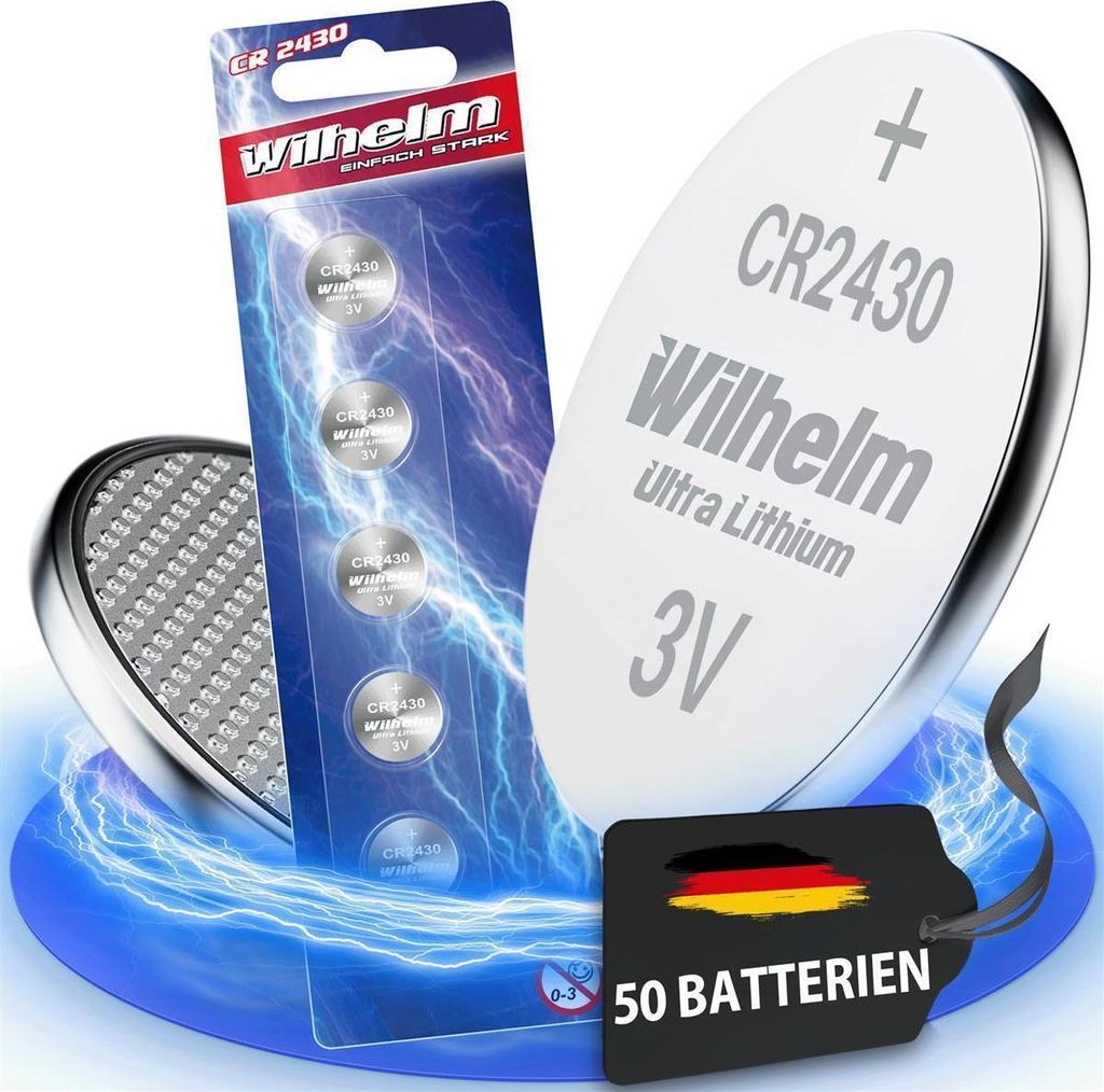 50 x Wilhelm CR2430 Blister Lithium Knopfzellen