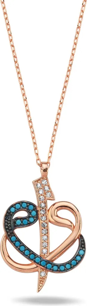 Pendentif turquoise Elif Vav, collier argent 925 rose et brillants