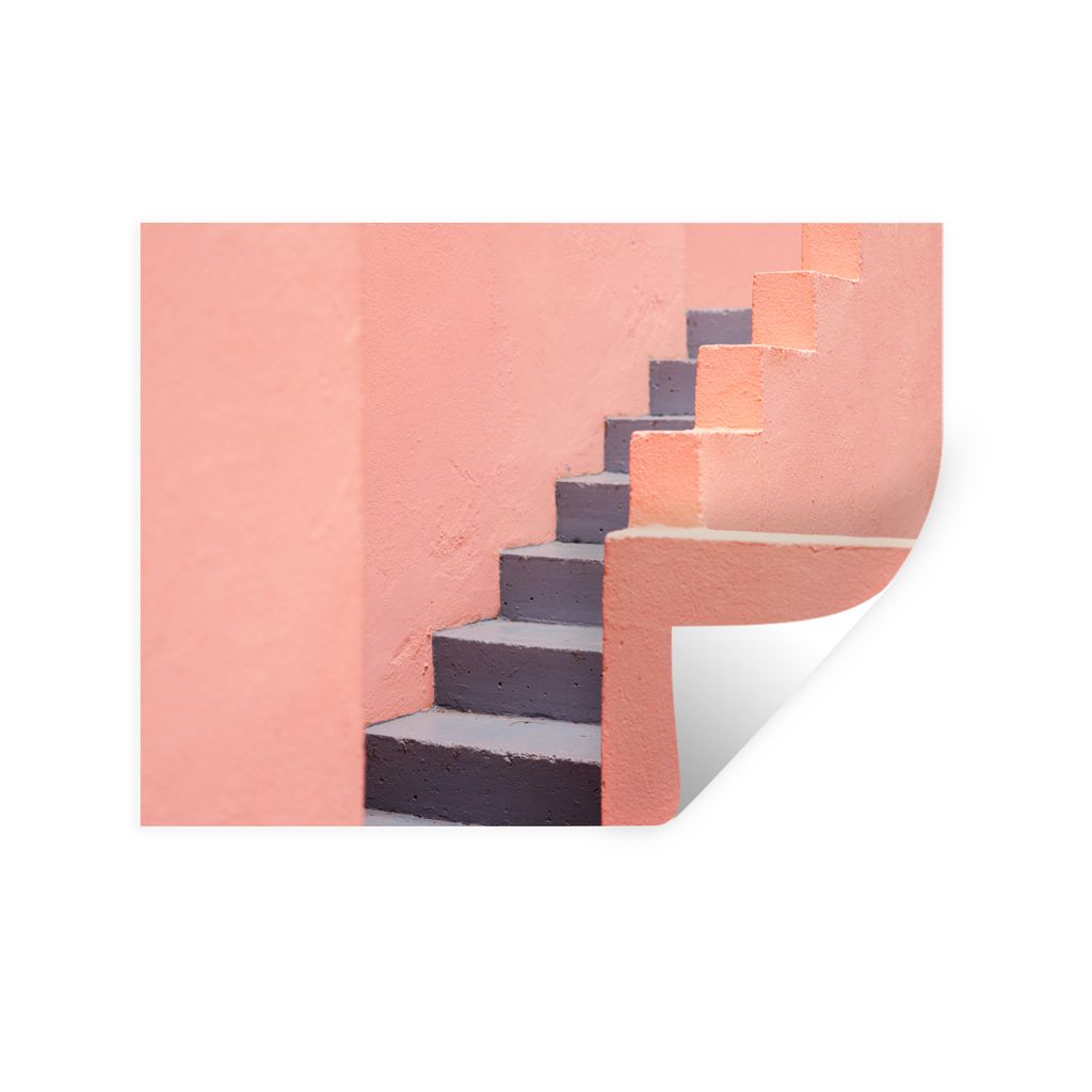 MuchoWow Wandtattoo Wandsticker Wandaufkleber Treppe - Architektur - Rosa - Pastell 120x90 cm Selbstklebend und Repositionierbar - Aufkleber
