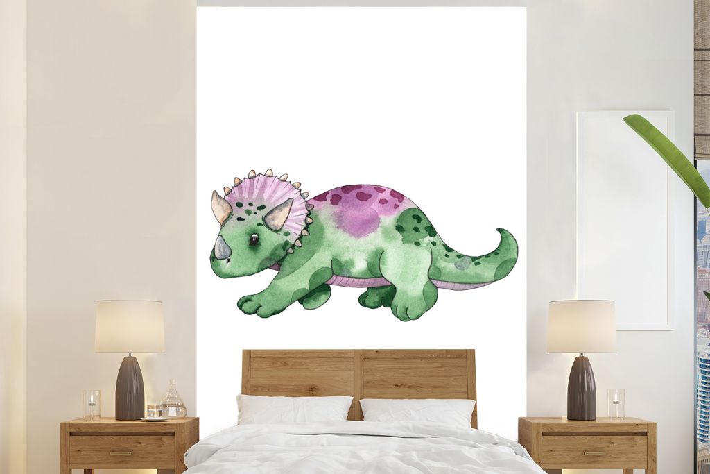 MuchoWow Fototapete für Wohnzimmer oder Schlafzimmer Wandtapete Vinyl Motivtapete Dinosaurier - Grün - Tapete Kinderzimmer - Jungen - Mädchen ...