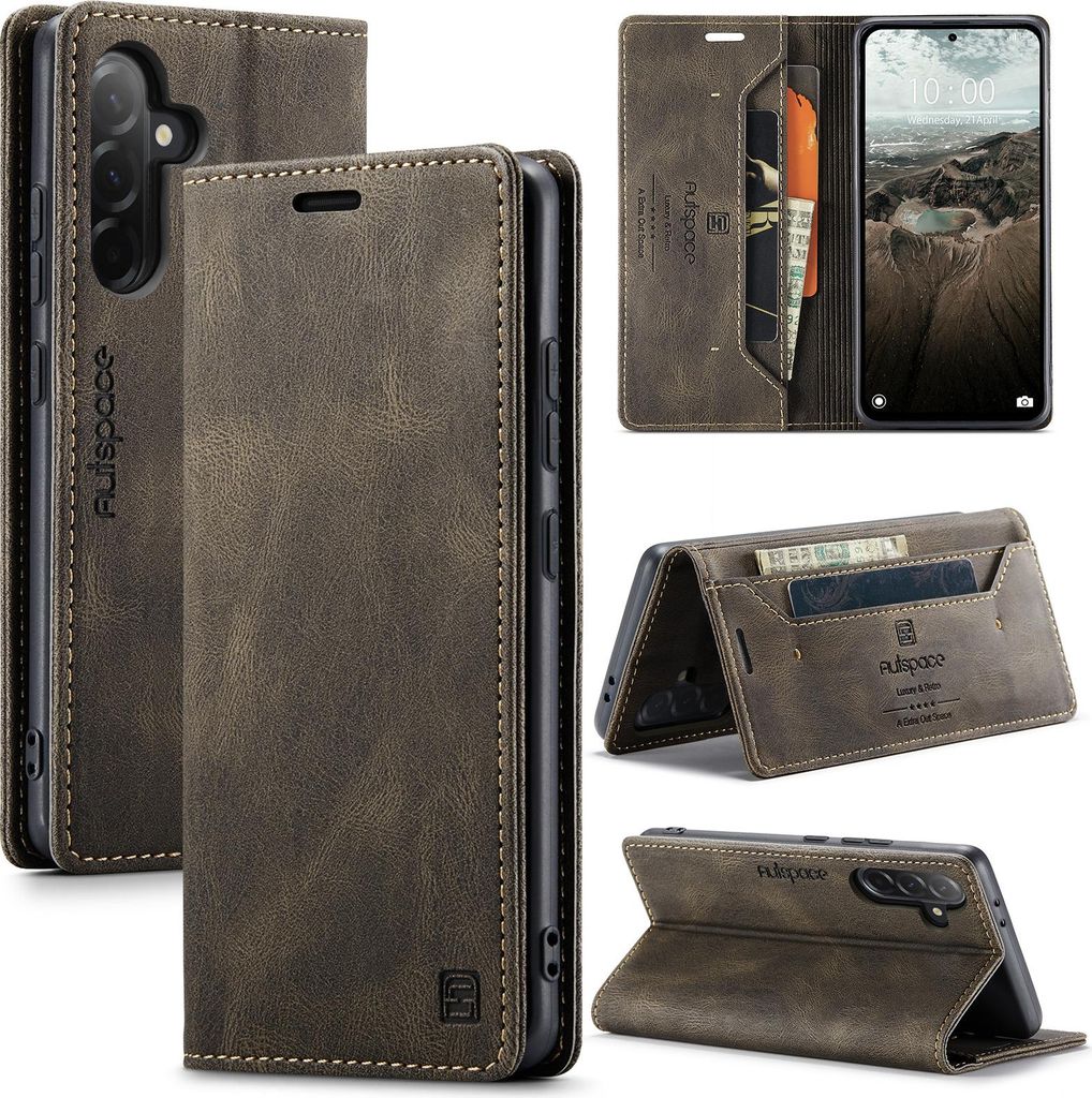 Hülle für Samsung Galaxy A56, Retro Kunstleder Tasche Kartenfächern und Ständer Schutzhülle Kaffee