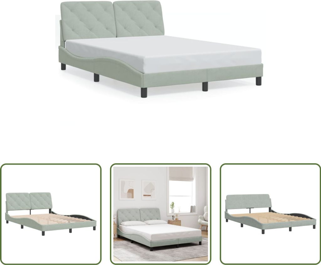 The Living Store Bettgestell mit Kopfteil Hellgrau 120x200 cm Samt