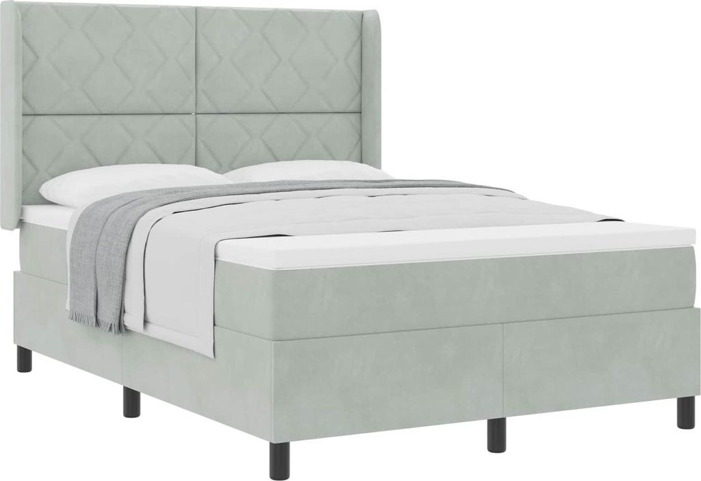 Boxspringbett mit Matratze Hellgrau 140 x 190 cm Samt