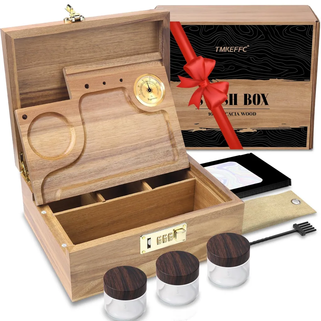 Boîte décorative en bois d'acacia avec plateau amovible chic