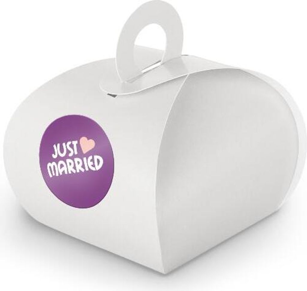SET JustMarried (Motiv43) 24x Geschenkschachtel mit Griff weiß + Sticker