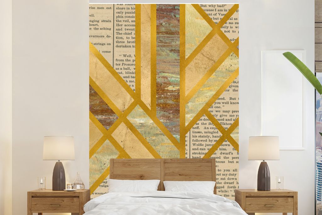 MuchoWow Fototapete für Wohnzimmer oder Schlafzimmer Wandtapete Vinyl Motivtapete Marmor - Vintage - Gold - 170x260 cm - Wohnzimmertapete