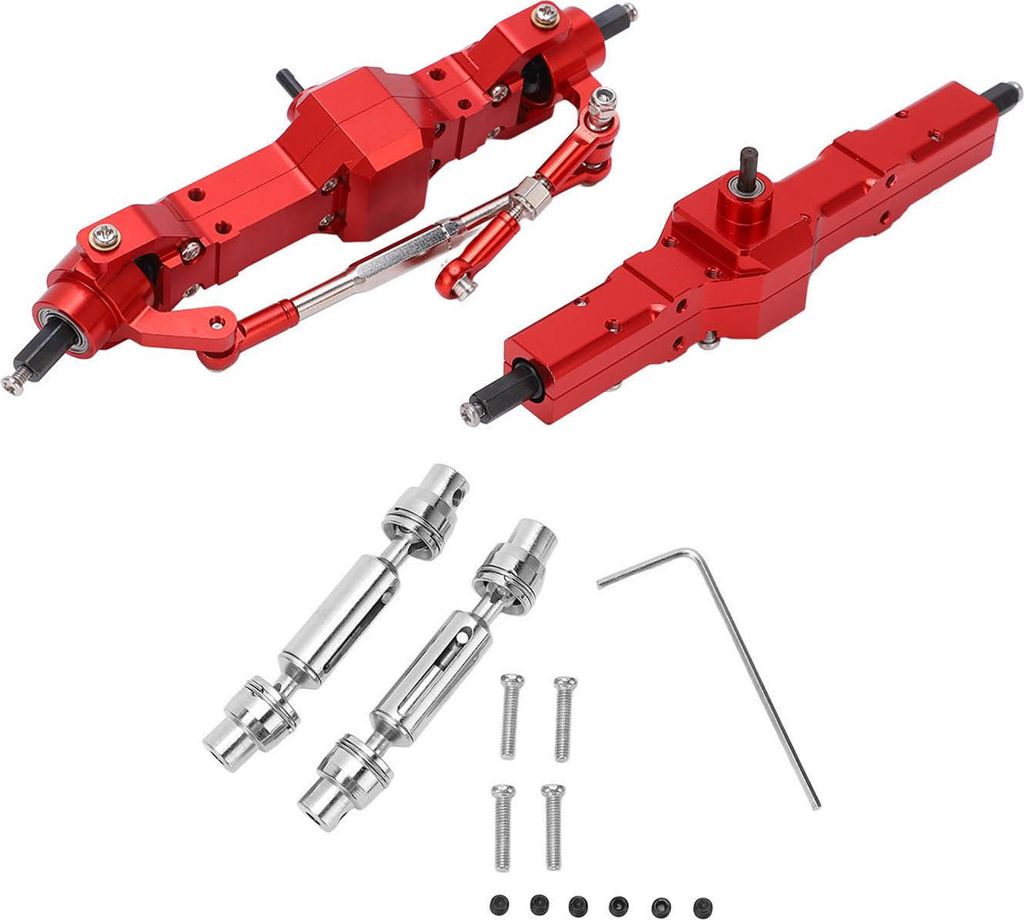 RC Vorderrad-Hinterrad-Antriebsachsen-Set, Aluminium, ferngesteuertes Auto, Rot für WPL C14 C24 1/16 Fahrzeug