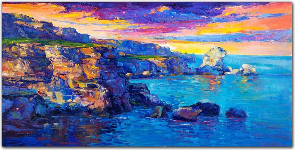 Coloray Bild aus Leinwand 100x50 Leinwand Dekoration - Küstenklippen Sonnenuntergang