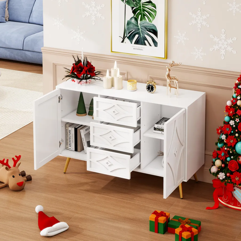 Petit Buffet Blanc pour Petit Espace, Commode 3D Anti-Encombrement