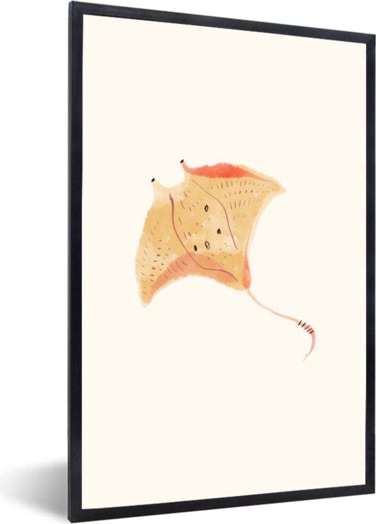 MuchoWow MuchoWow Gerahmtes Poster Rochen - Fisch - Meer - Aquarell 40x60 cm - Poster mit zchwarzem Bilderrahmen - Papierdruck - Wandbilder