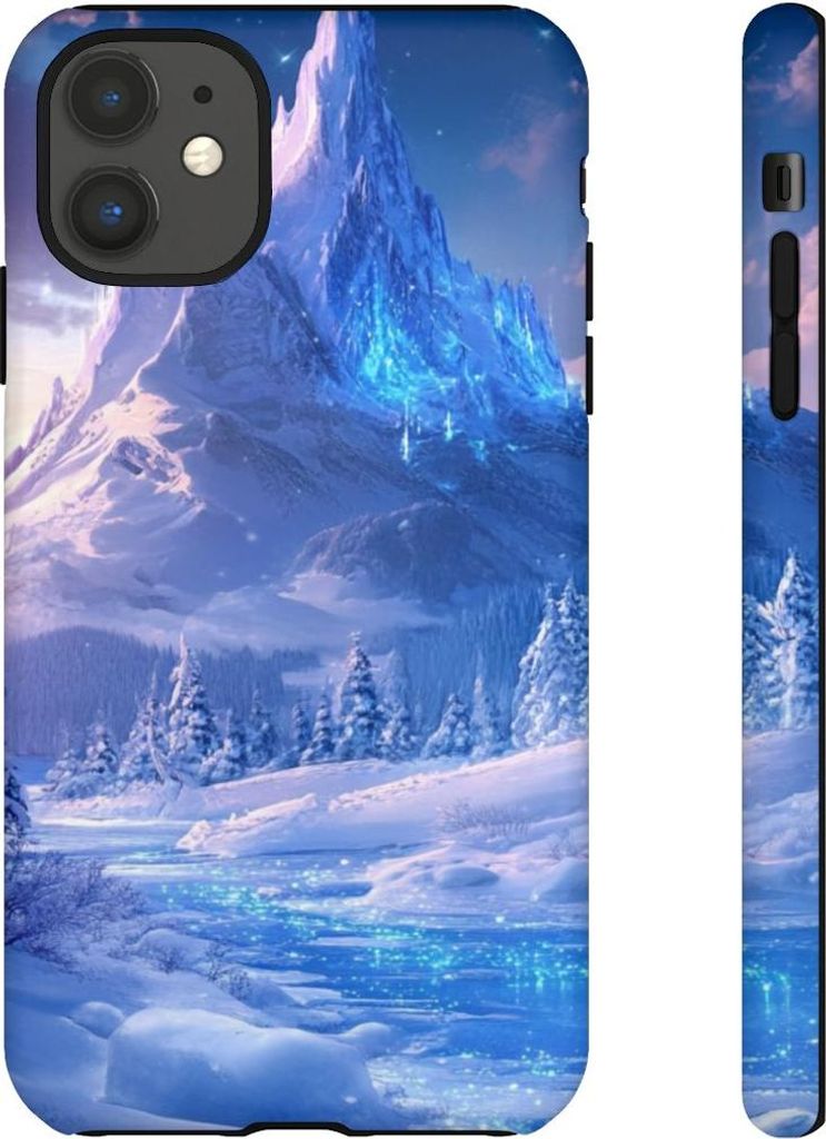 Schneebedeckte Berglandschaft mit funkelndem Fluss – Handyhülle Kompatibel mit iPhone 11