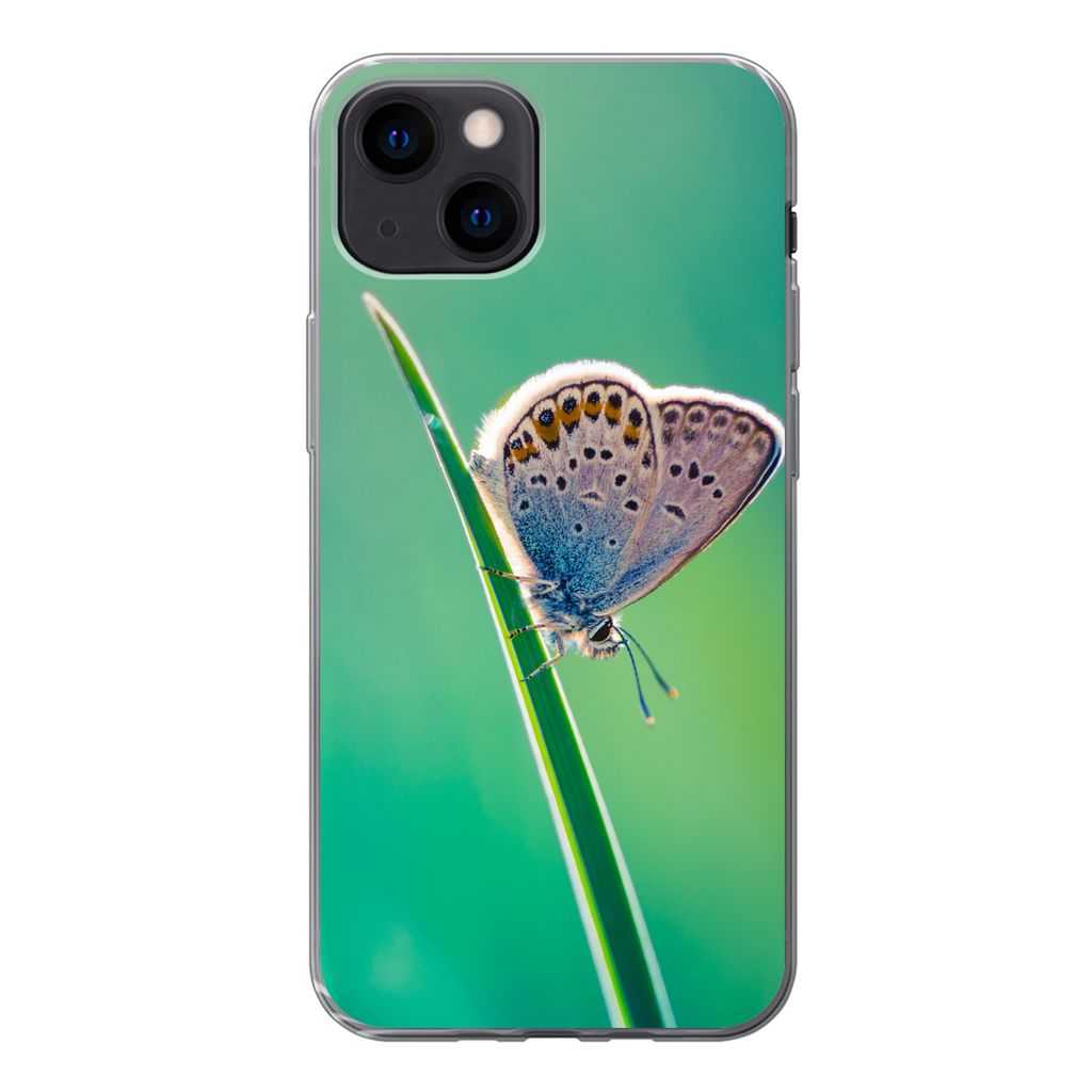 MuchoWow Handyhülle Schutzhülle Hülle für iPhone 13 mini Schmetterling - Gras - Licht Silikon Softcase Handy Hülle - Softcase