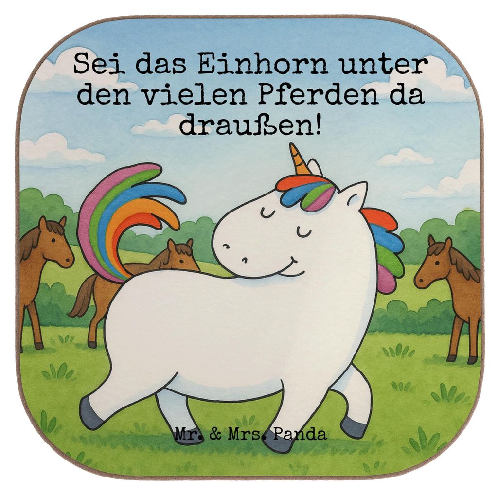 Mr. & Mrs. Panda Untersetzer Glas Einhorn Stolzieren Design - Weiß - Geschenk, Unicorn, Bunt, für Gläser, Freundin, Pferd, Einhörner, Holzunter...