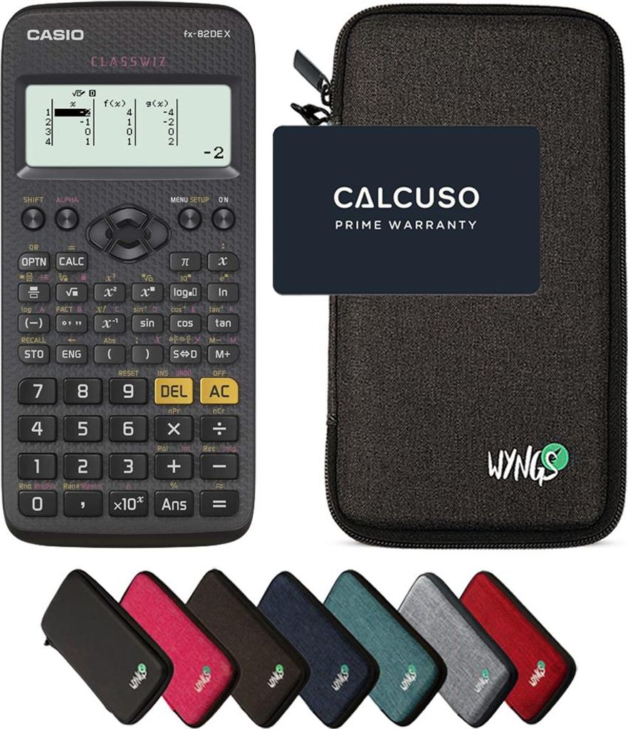 Casio fx-82DE X ClassWiz inkl. WYNGS Schutztasche Dunkelgrau - Wissenschaftlicher Taschenrechner - Basic Set