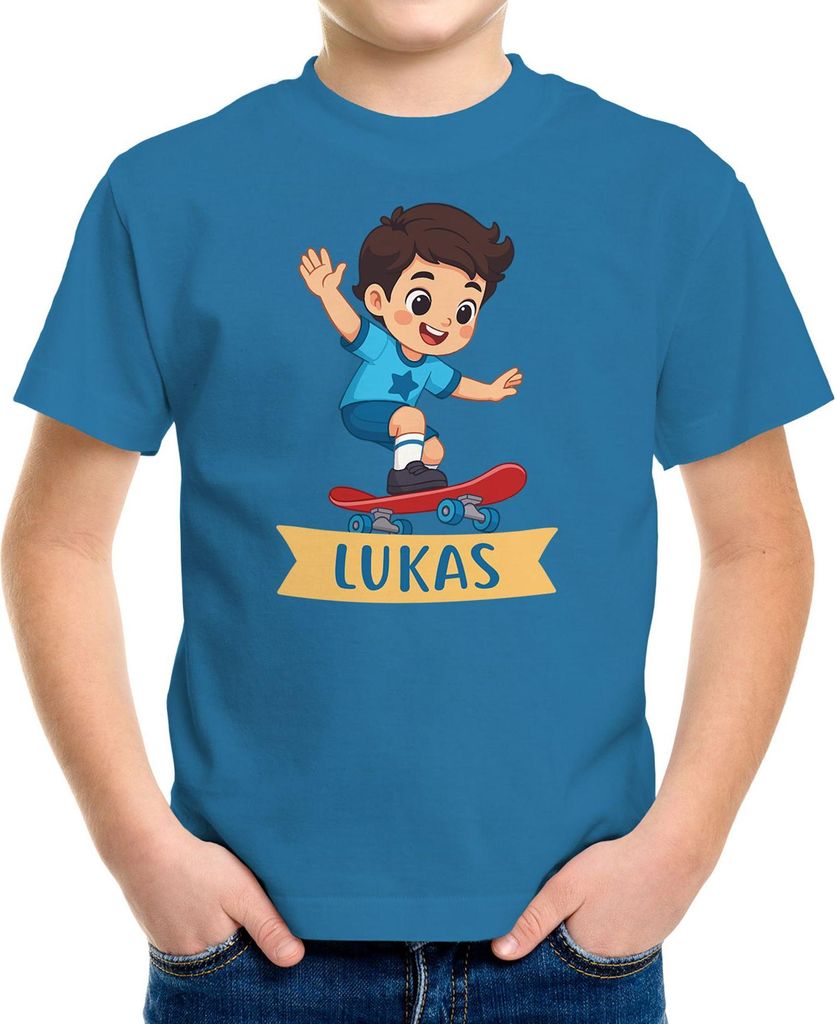 Kinder T-Shirt Jungen Dinosaurier personalisiert mit Name Dino Shirt zum Geburtstag, Schulanfang Alltag Comicshirt Moonworks