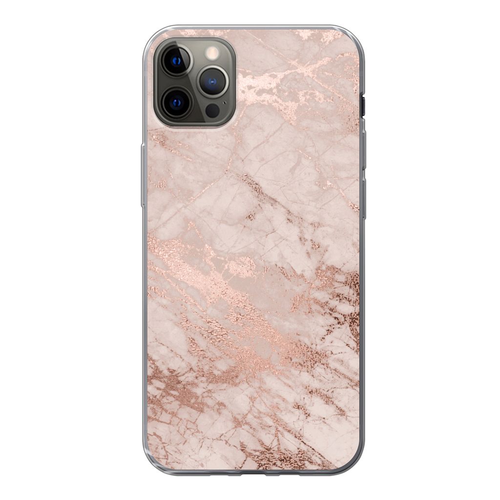 MuchoWow Handyhülle Schutzhülle Hülle für iPhone 12 Pro Max Marmor - Rosa - Luxus - Marmoroptik - Glitzer - Design Silikon Softcase Handy Hü...