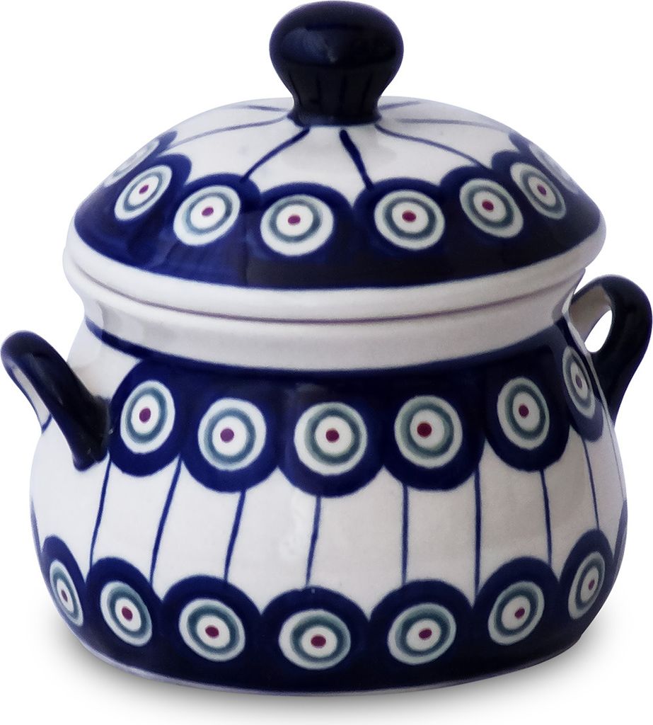 Original Bunzlauer Keramik 350 ml Marmeladentopf mit Deckel Ø10 cm, H=12 cm, Design 8