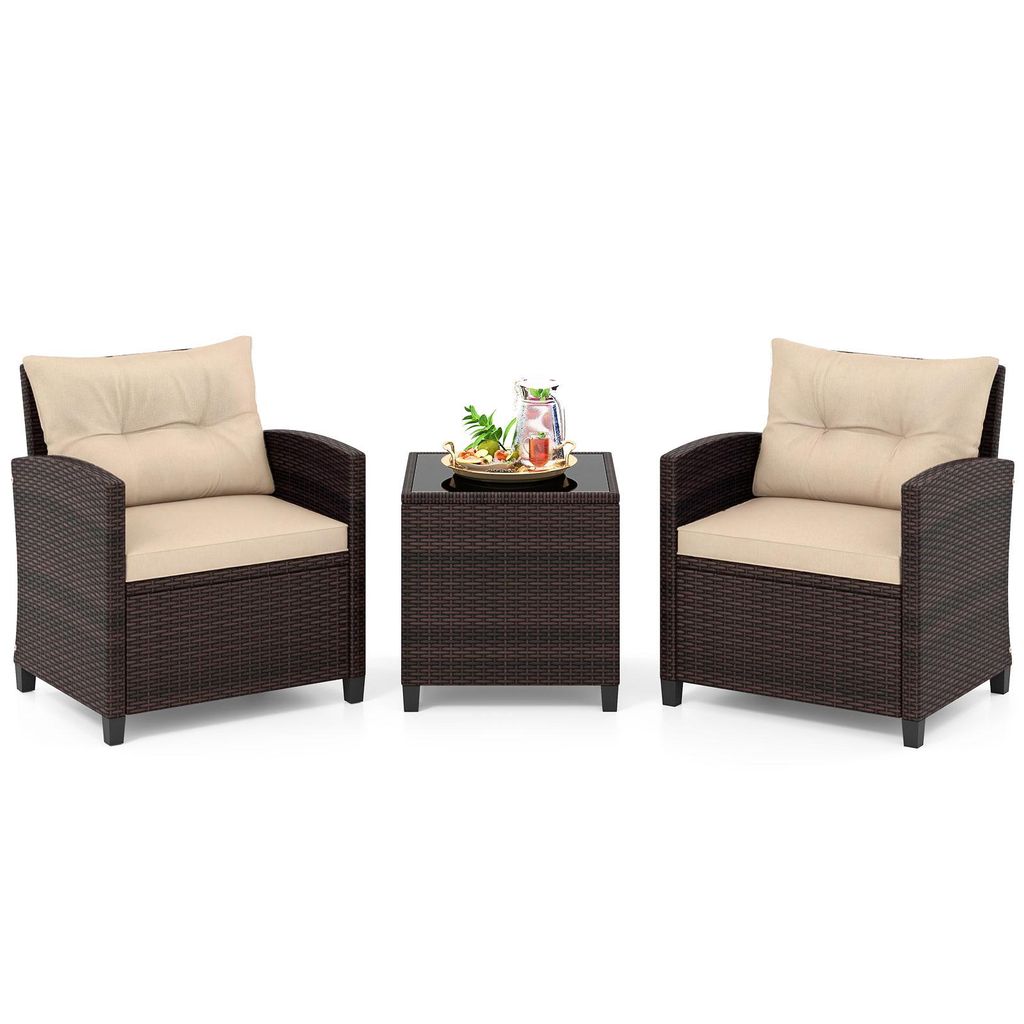 COSTWAY Gartenmöbel Set Polyrattan, 3-tlg. Balkonmöbel Set Produktbild 