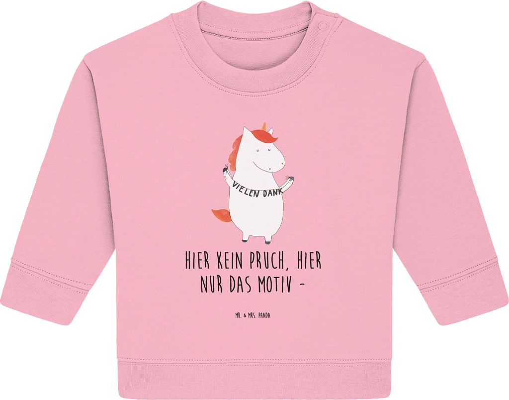Mr. & Mrs. Panda Organic Baby Pullover Einhorn Dankeschön 6. - 12. Monat - Baumwolle Pink - Geschenk, Unicorn, Vielen Dank, Einhörner, Danksagung...
