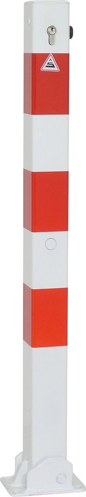 Absperrpfosten aus Vierkant-Stahlrohr 70x70 mm, umlegbar mit Profilzylinderschloss, für Dübelbefestigung ohne Lackierung