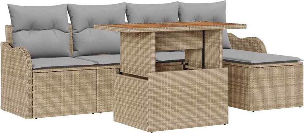 Garten-Sofa-Set mit Speicher 6 pcs Beige Poly Rattan