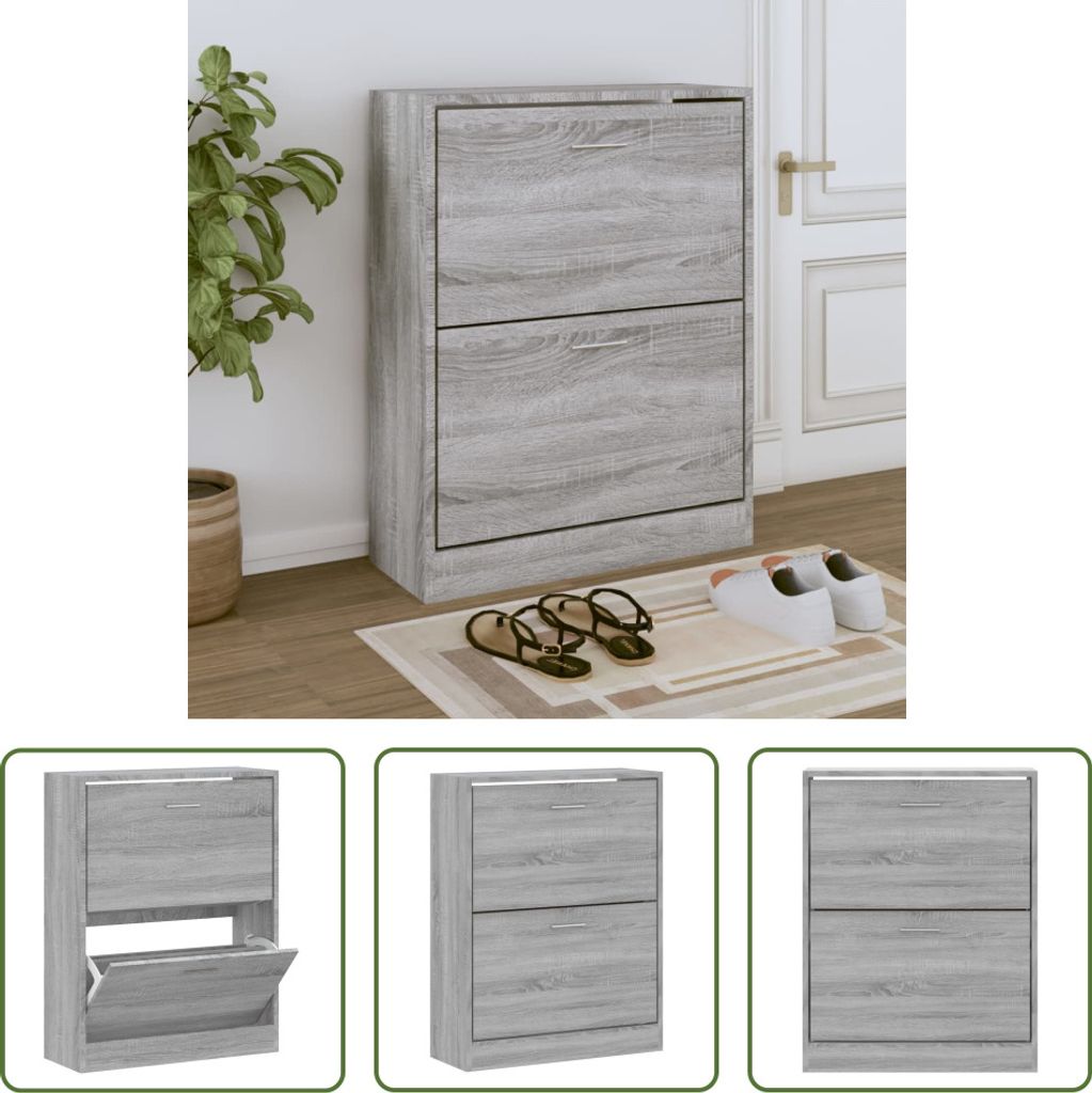 The Living Store Schuhschrank Grau Sonoma 63x24x81 cm Holzwerkstoff