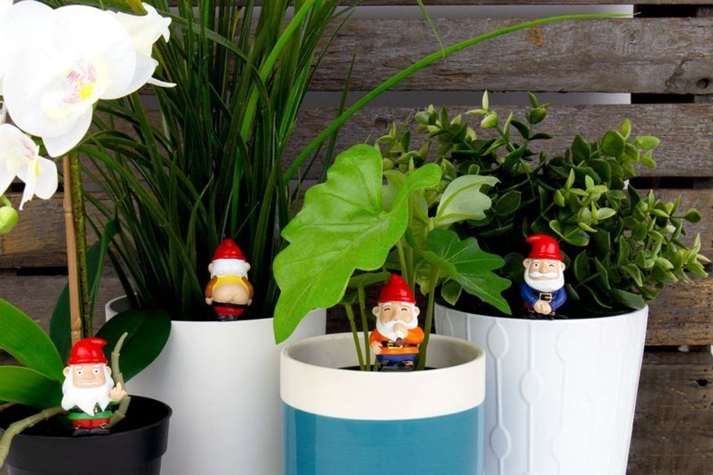 Freche Mini Gartenzwerge 4er Set Blumentopf Gartenfigur Beet Balkon Pflanzen