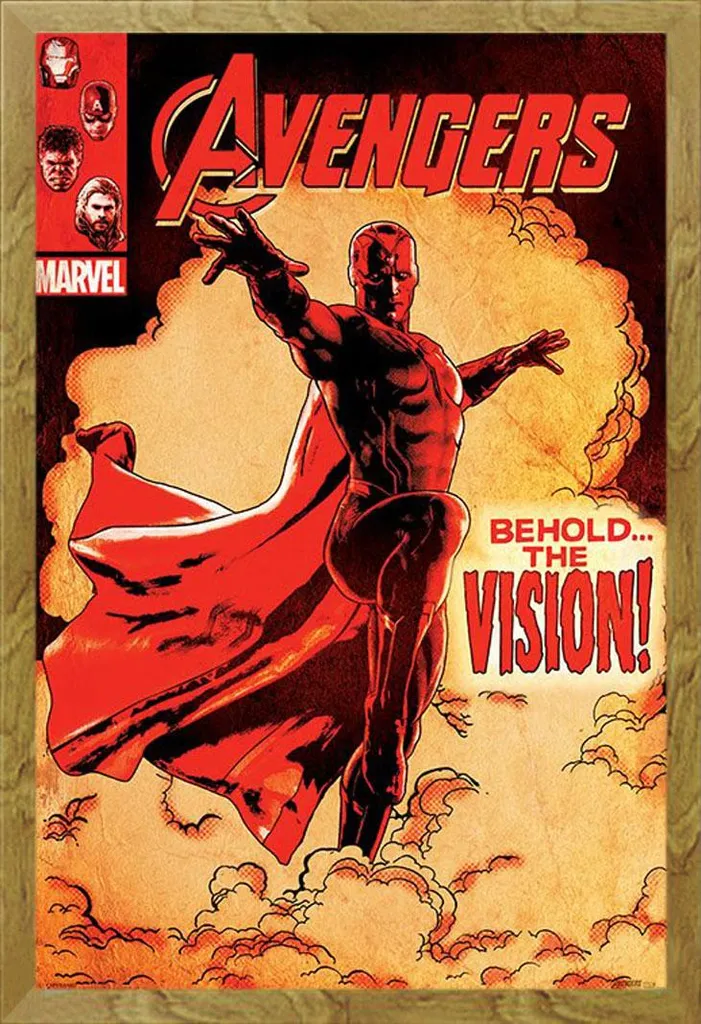 Avengers - Poster - Age Of Ultron - Behold The Vision + cornice rimovibile, Shinsuke® Maxi MDF oak, disco acrilico