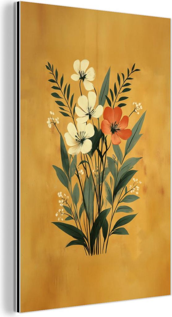 MuchoWow Wanddekoration Metall Metallbild Wandkunst 100x150 cm Blätter - Blumenstrauß - Gelb MuchoWow Aluminium Gemälde - Bild