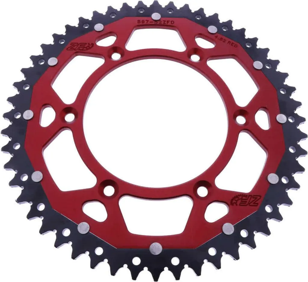 Couronne ZF 52 dents pas 520 Rouge Noir Dual ZFD-897-52-ROT pour Moto