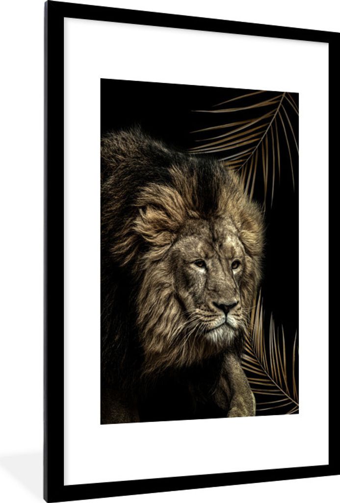 MuchoWow MuchoWow Gerahmtes Poster Löwe - Pflanzen - Farben 60x90 cm - Poster mit zchwarzem Bilderrahmen - Dekoration - Wandposter Wohnzimmer ...