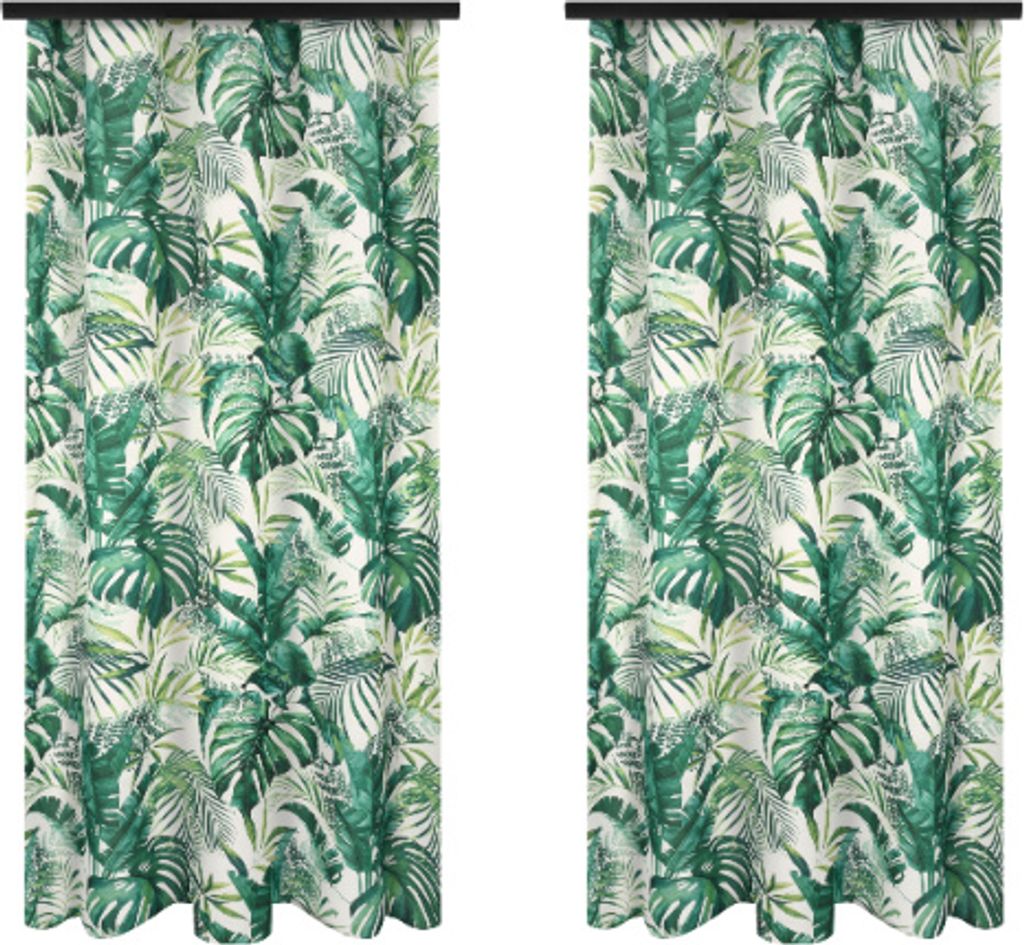 Fertige Vorhänge mit Kräuselband 140x250 cm 2 Stücke mit Monstera Blättern Muster blickdichte Gardinen für Wohnzimmer