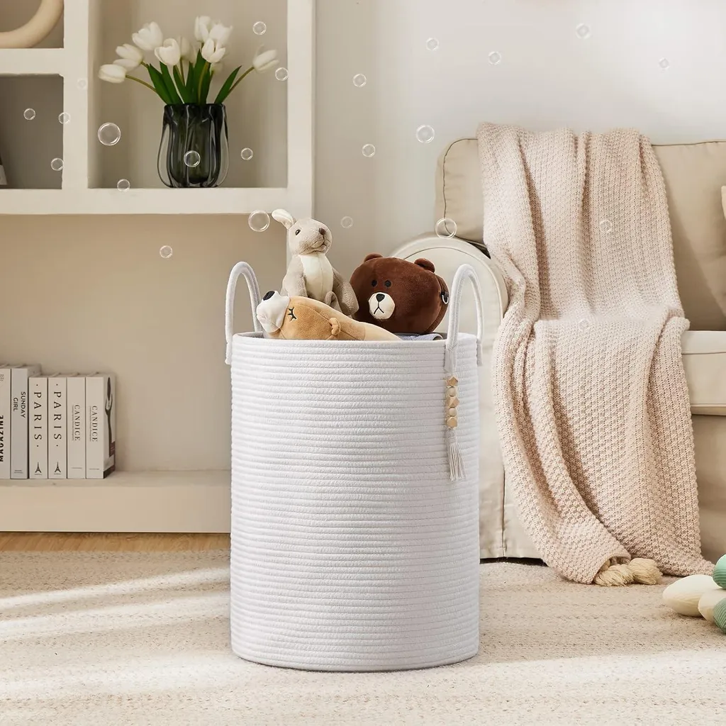 Grand panier de rangement en coton pour jouets et linge de maison 58L