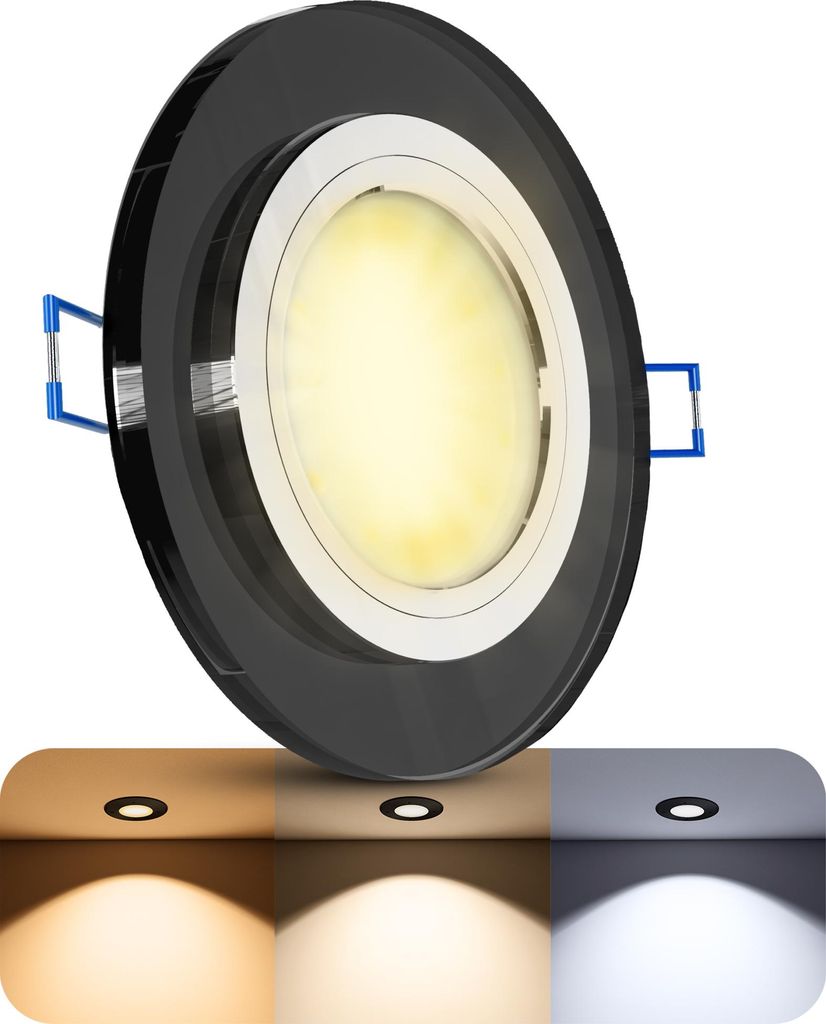 SSC-LUXon Einbaulampe ALINA aus Glas inkl. LED Leuchtmittel 4W warmweiß neutralweiß tageslicht - Einbauspot schwarz rund für Wohnzimmer & Küche