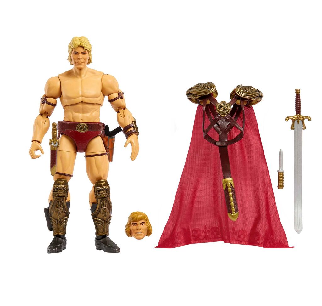 A Masters of the Universe Masterverse Movie He-Man action figure with accessories.