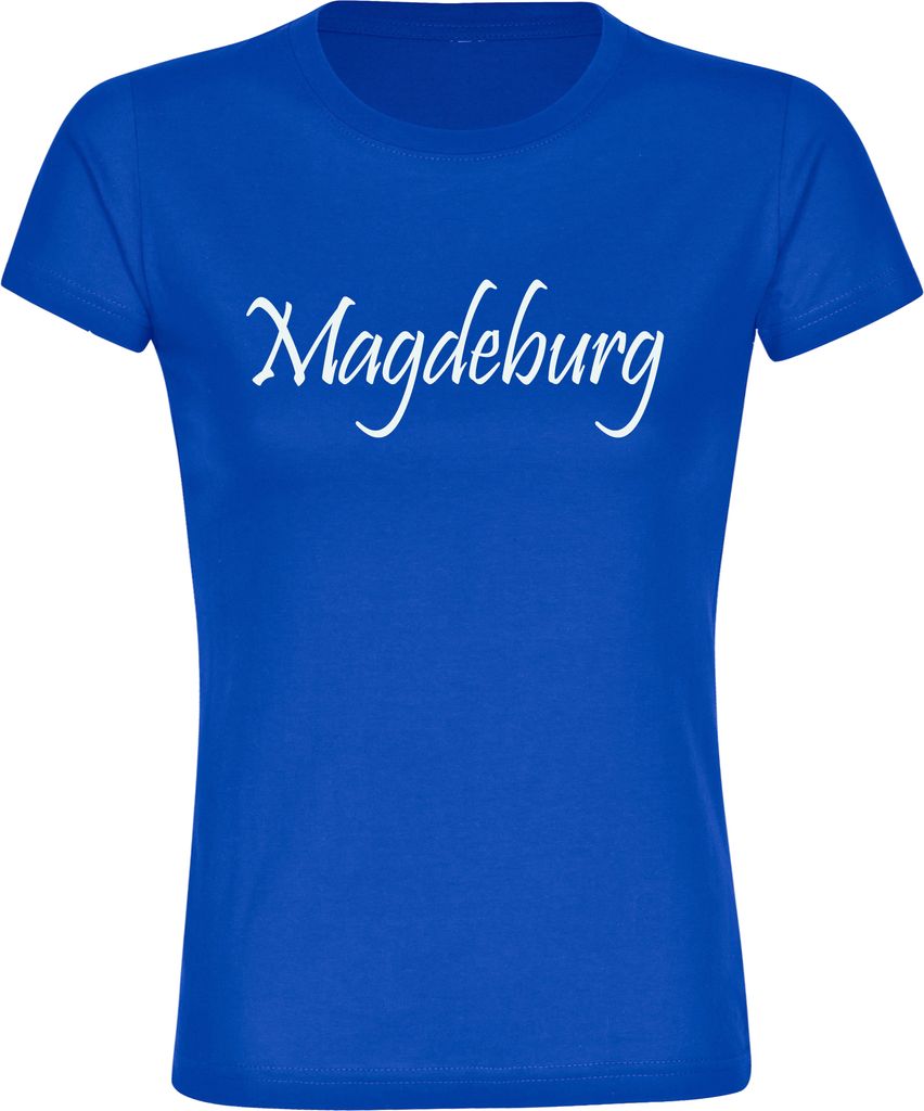 multifanshop Damen T-Shirt - Magdeburg - Schriftzug, blau, Größe L
