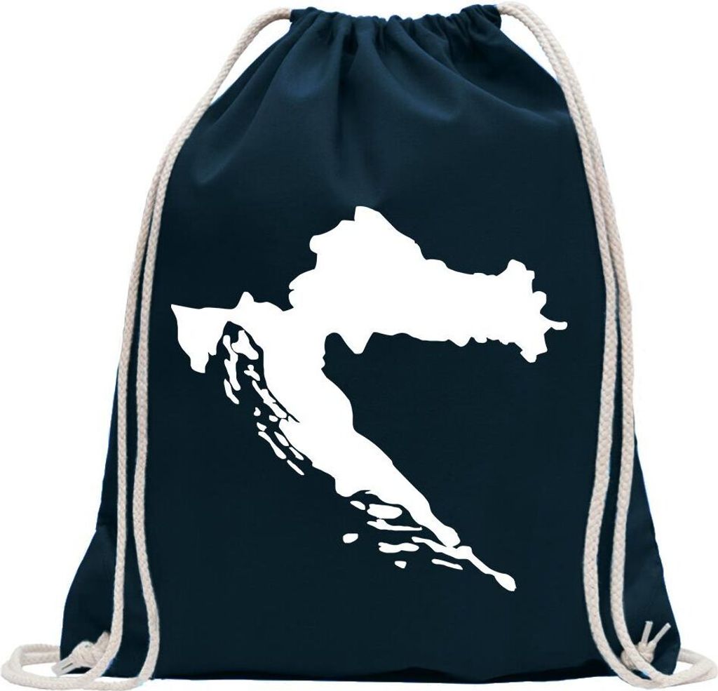 Kiwistar - Turnbeutel - dunkelblau - Kroatien Umriss Kontur - Fun Rucksack Sport Beutel Gymsack Baumwolle mit Ziehgurt
