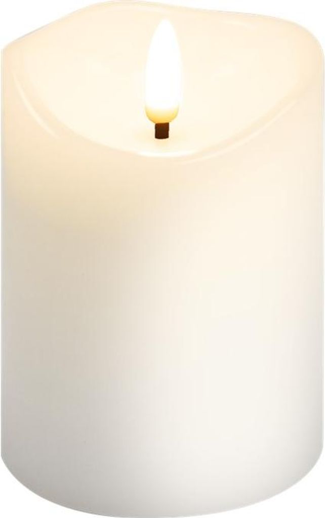 Goobay LED-Echtwachskerze, weiß, 7,5 x 10 cm - mit Timerfunktion und 3D-Flammenkegel, batteriebetrieben, warmweiß (2700 K)