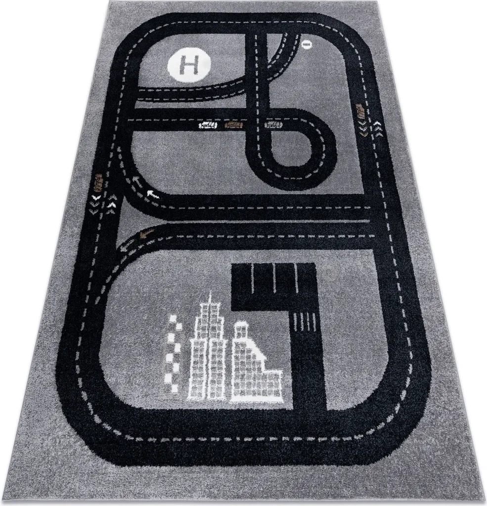 Tapis FUN Track enfant circuit de rue ville gris en 140x190 cm