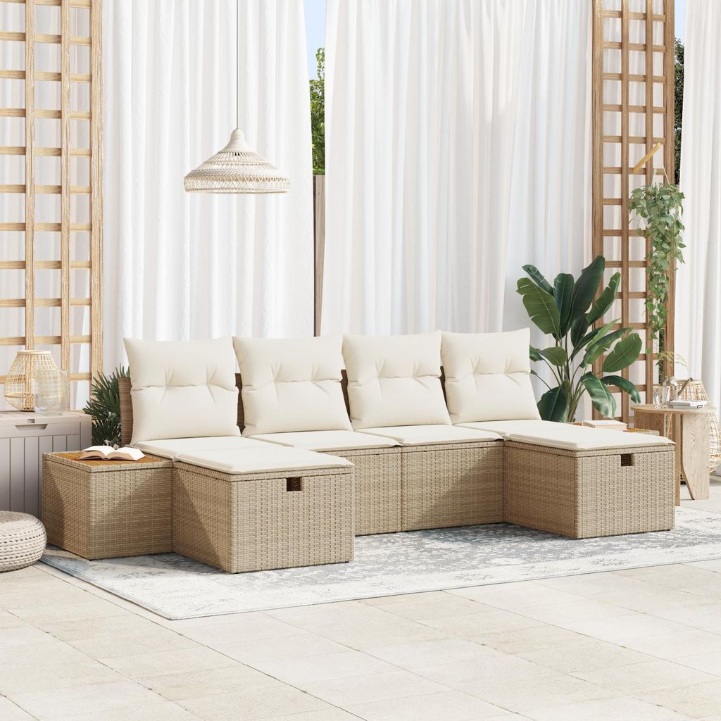 Best Möbel Gartenlounge Set 6-tlg. Garten-Sofagarnitur mit Kissen Beige Poly Rattan - Terassenmöbel Gartenmöbel CHY7362681