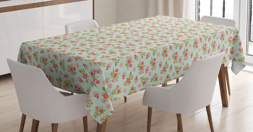 ABAKUHAUS Blumen Tischdecke, Blühende Blumen und Blätter, Personalisierter Druck Klare Farben ohne Verblassen Waschbar für Außen Bereich, 140 x...
