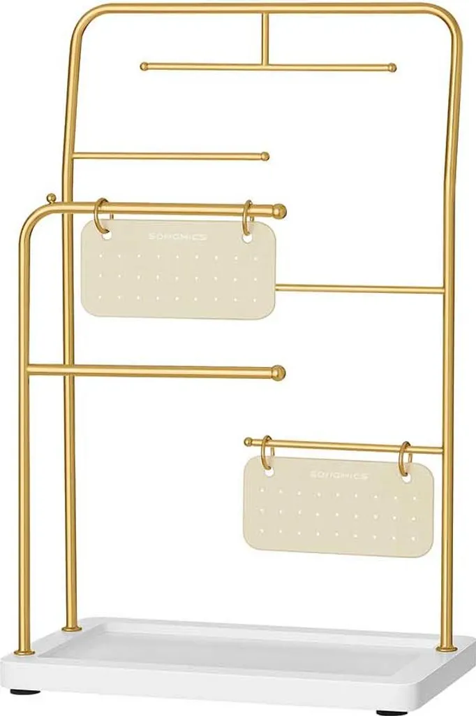 Porte-bijoux vertical doré à 6 niveaux métalliques, rangement pour bracelets