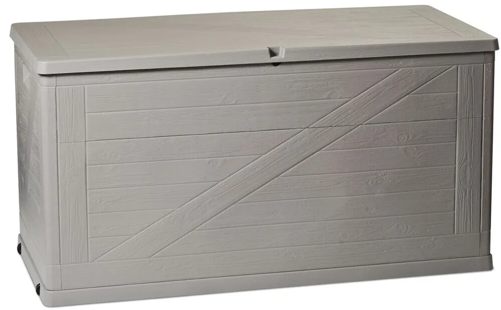 Coffre Toomax WOOD 420L gris clair traité anti-UV et résistant 120cm